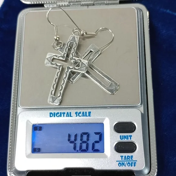 Sterling Silver Cross Dangle Earrings - Picture 9 of 10